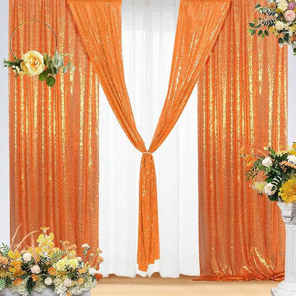 Eternal Beauty Orange Sequin Backdrop Curtains, 4 Panels 2x8FT | 3mm Sparkle by EternalBeauty