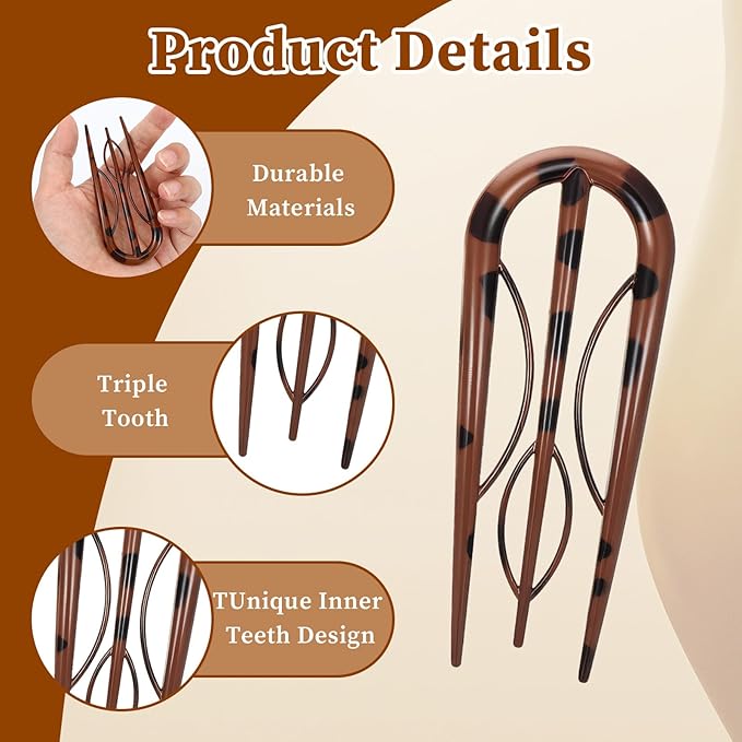 4 Pcs Hairpins Hair for Women Fine Thin Hairs, Large Styling Pins for Thin Thick Hairs, Prestige French Twist Hair Pin, Plastic French Twist Pin with 3 Inner Teeth Design for Women