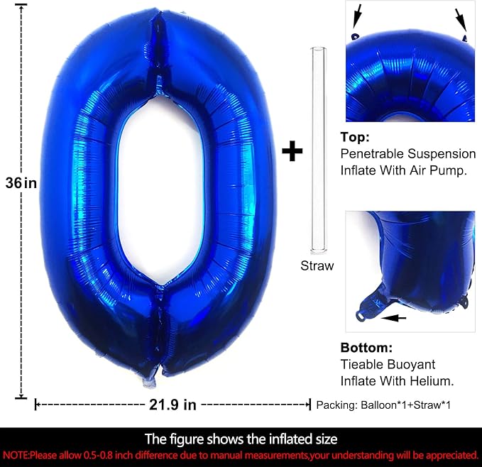 Lovoir 40 Inch Navy Blue Number 0 Balloon Large Size Jumbo Digit Mylar Foil - Image 2
