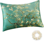 ALASKA BEAR Luxury Silk Pillowcase for Beauty Sleep, Genuine 22 Momme Mulberry Silk Pillow Case Slip for Room Decor, Cherry Blossom Floral Pattern Printed, Queen Size (1pc, Gift Box)