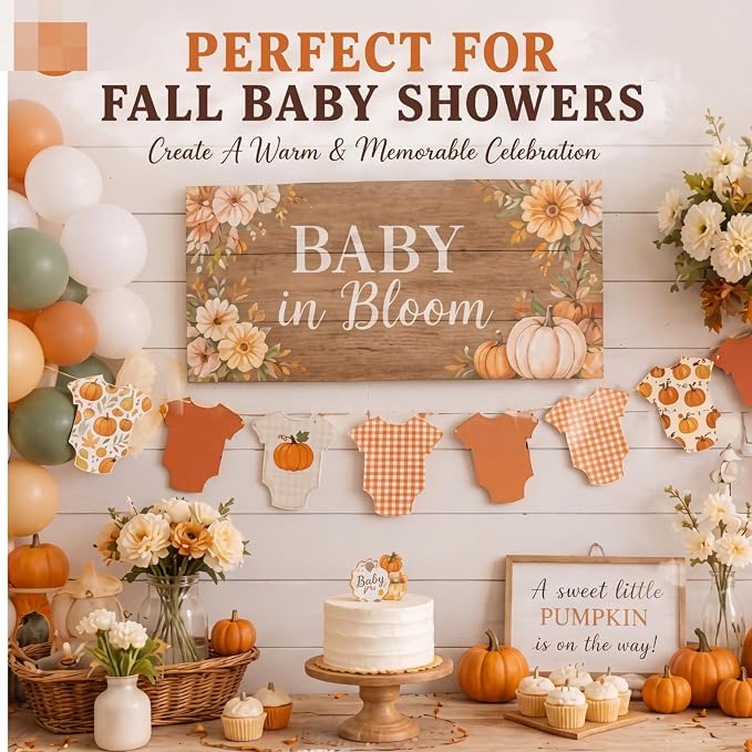 Frienda Baby in Bloom Paper Banner Baby Shower Fall Pumpkin Paper Bodysuit - Image 5