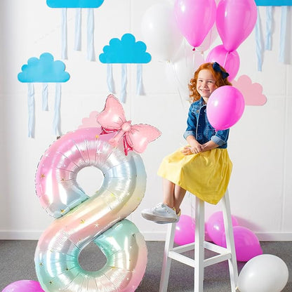 Number 8 40 Inch Rainbow Star Gradient Giant Number Balloon & Mini Bow Balloon - Image 4