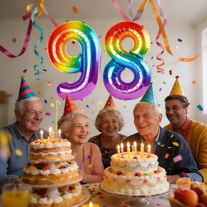 40 Inch Number 98 Balloons for 98th Birthday Party Decorations, 0-100 Rainbow - Image 2