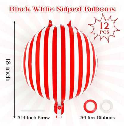 12 Pcs Red and White Striped Balloons, 18 Inch Carnival Balloons Halloween Foil - Image 2