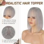 Rich Choices Real Human Hair Toppers for Women With Bang 100% Remy Human Hair Topper for Thinning Hair Clip in Silk Base Hair Topper 14 Inch G1 Grey Silver