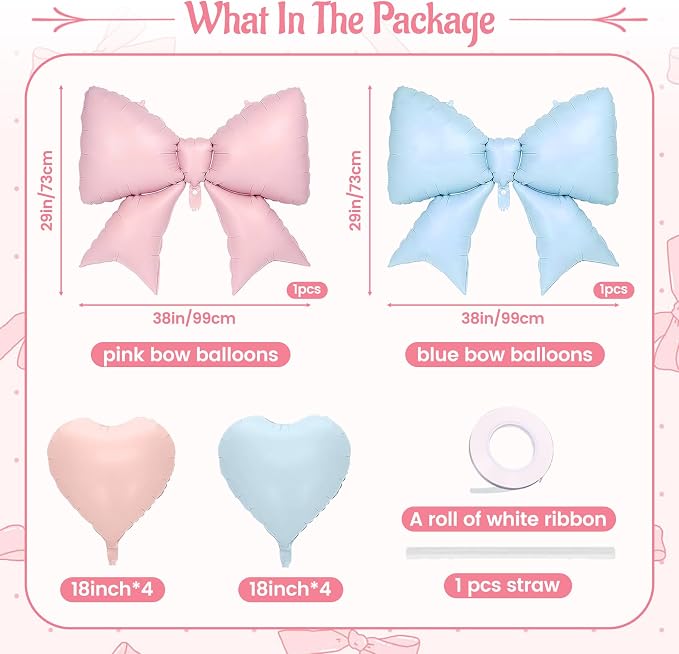 Pink Blue Bow Balloon Set​ - Image 2