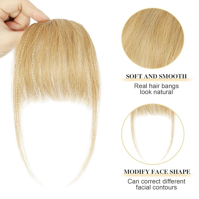 BOGSEA Clip in Bangs 100% Human Hair Bangs with Temples Bangs Hairpieces for Women Clip in Fake Bangs for Daily Wear (Light Blonde, Wispy Bangs)