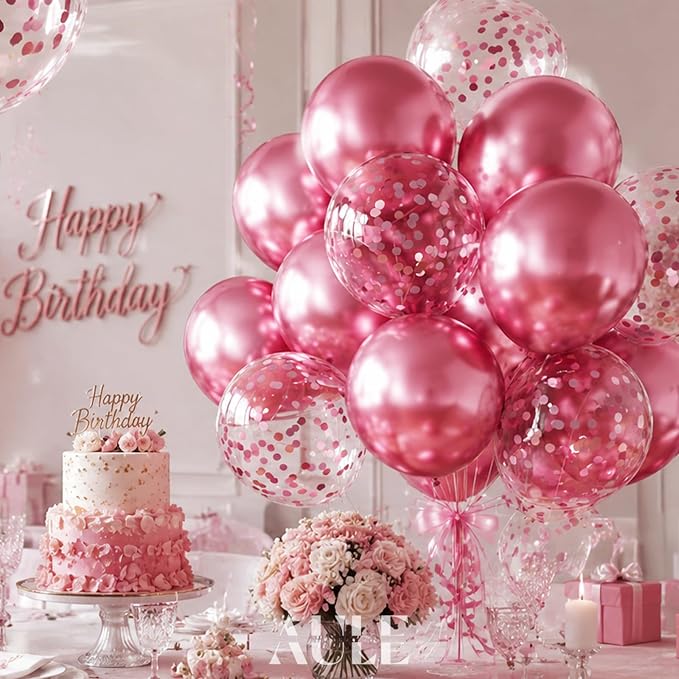 AULE 42Pcs Metallic 12 Inch Pink Confetti Balloons Set | Pink Party Balloons - Image 5