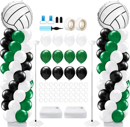 Kasyat 2 Sets Volleyball Balloon Column Stand Kit Green Black White Volleyball by Kasyat