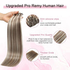 Pro2.0 Clip in Hair Extensions Real Human Hair 120g Thick 7pcs Color #8p60 Brown Highlights Platinum Blonde Remy Real Human Hair Extensions Clip ins 14inch Double Weft（#8p60-14inch）