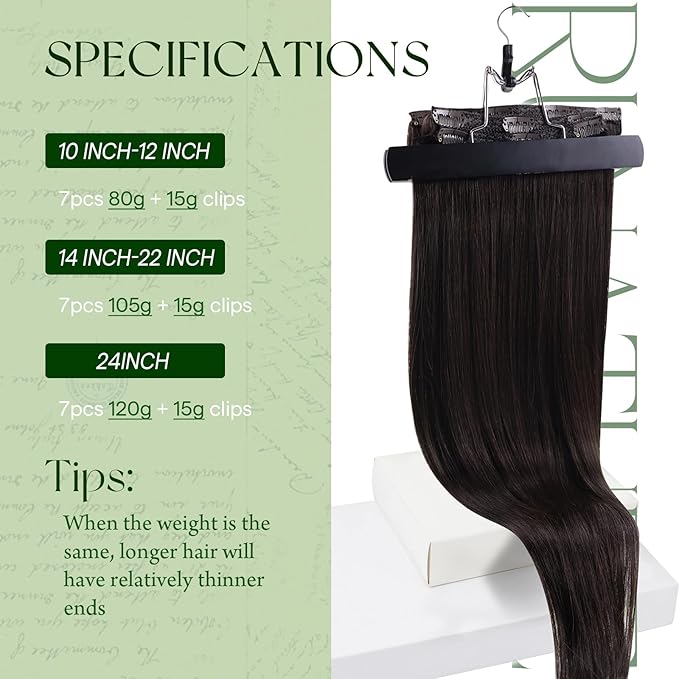 RUNATURE Clip in Hair Extensions Human Hair, 22 Inch Real Hair Extensions Clip Ins, Straight Human Hair Clip in Extensions, Remy Hair, Easy to Install, Natural Looking 120g 7pcs #2 Darkest Brown