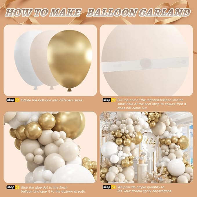 412pcs Sand White Gold Balloon Arch Kit, 18 12 10 5 Inch Different Size White - Image 3