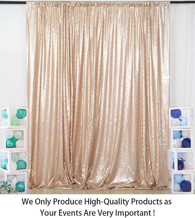 ShinyBeauty Sequence Backdrop Champagne 8FTx10FT Sequin Photo Backdrop - Image 2