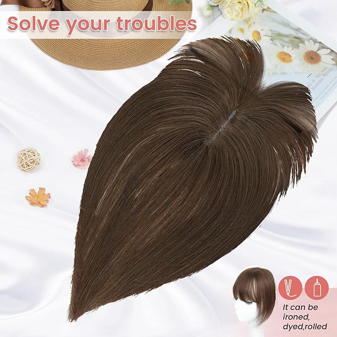 YAMI Hair Toppers for Women Real Human Hair Toppers for Women with Thinning Hair Topper with Bangs (Medium Brown)