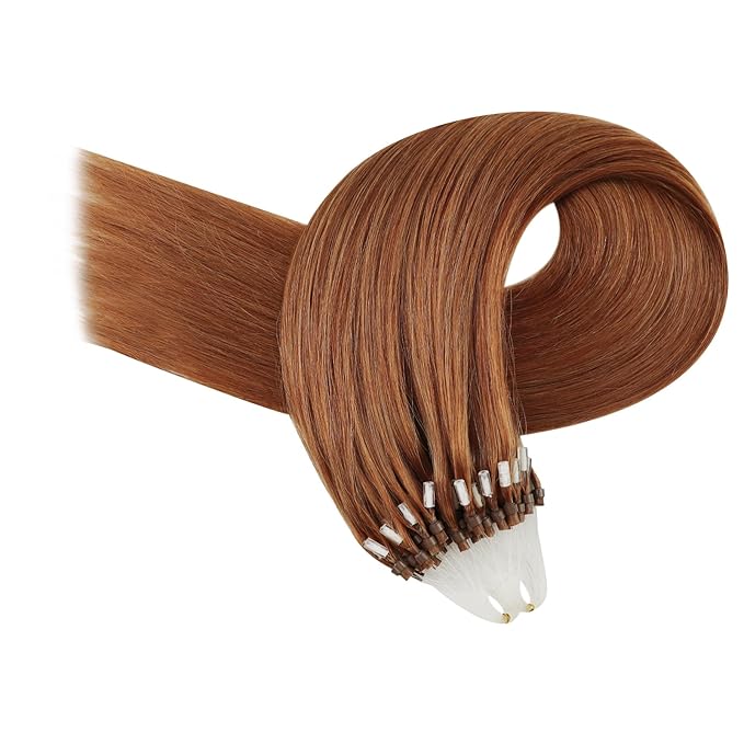 YoungSee Micro Hair Extensions Copper Micro Bead Hair Extensions Micro Links Hair Extension Copper for Women 18In 25g 25s