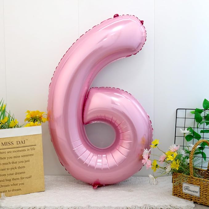40 Inch Pink Number 6 Balloon, Giant Number Balloons, Birthday Decorations | - Image 2