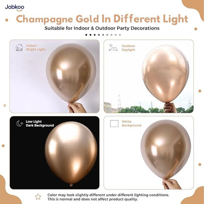 Jobkoo Metallic Champagne Gold Balloons, 12 Inch Chrome Light Gold Balloon | - Image 3