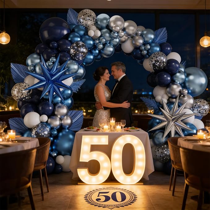 Blue Balloon Arch Kit 138Pcs Navy Blue White Metallic Blue Silver Confetti Star - Image 5