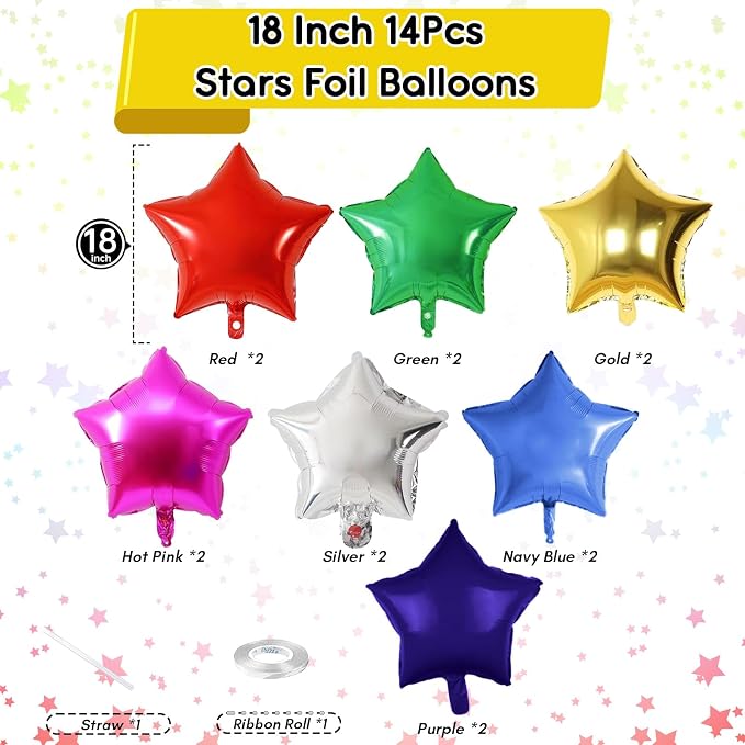 Colorful Star Foil Balloons, 18 Inch 14 Pcs Mixed Stars Shape Mylar Helium - Image 2