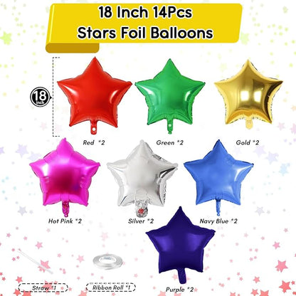 Colorful Star Foil Balloons, 18 Inch 14 Pcs Mixed Stars Shape Mylar Helium - Image 2