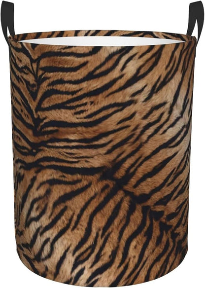 Tiger Texture Round Laundry Hamper Natural Animal Skin Print Storage Basket by Gbuzozie