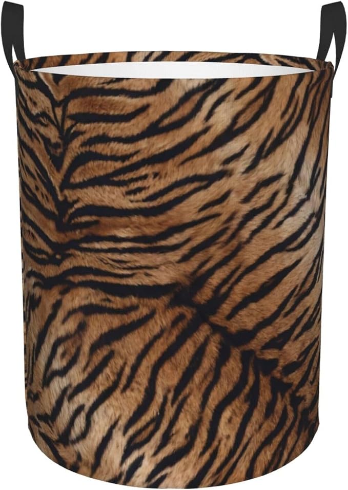 Tiger Texture Round Laundry Hamper Natural Animal Skin Print Storage Basket by Gbuzozie