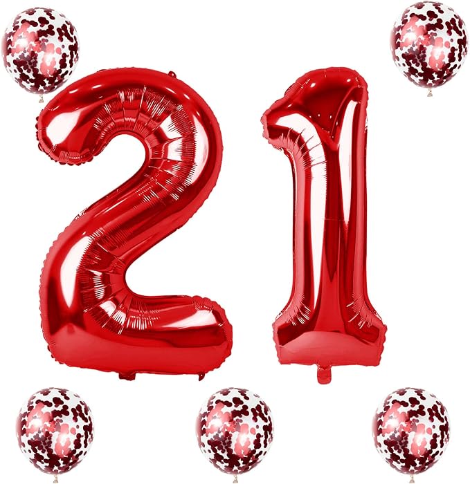 21st Birthday Balloons for Her Red, 40 Inch Giant Red Foil Number 21 Balloons - Image 8