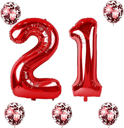 21st Birthday Balloons for Her Red, 40 Inch Giant Red Foil Number 21 Balloons - Image 8