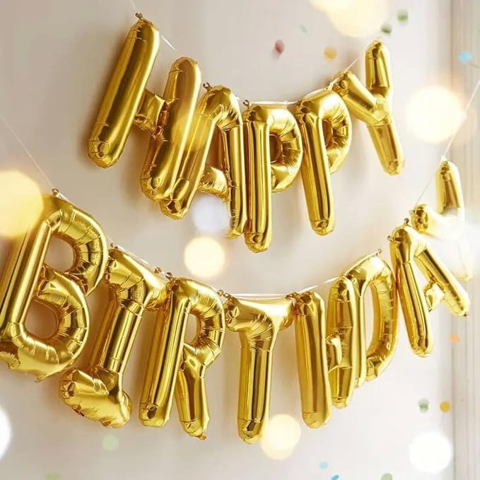 Gold Happy Birthday Balloon Banner, 16 Inch Mylar Foil Letter Balloons - Image 5