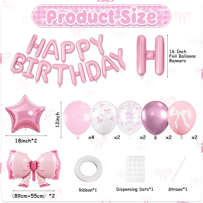 29PC Bow Happy Birthday Balloon Banner, 16Inch 3D Aluminum Letter Banner Sign - Image 2
