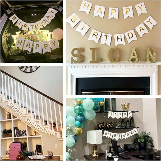Happy Birthday Banner With Shiny Gold Letters, Swallowtail Design Hanging Signs - Image 7