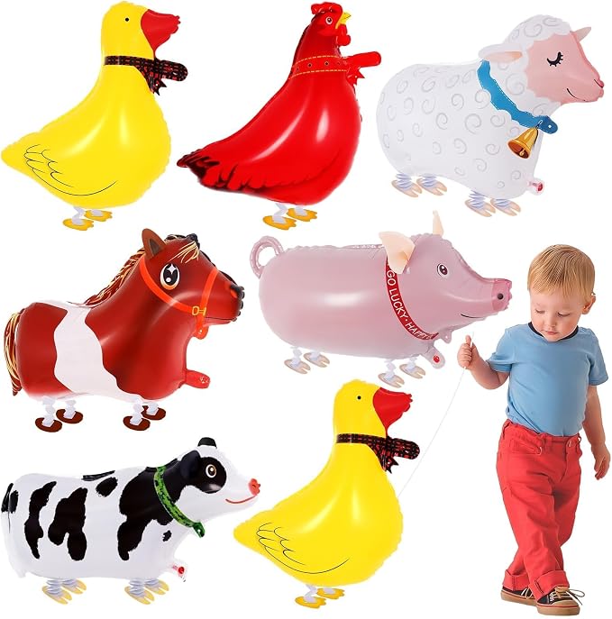 6 Pcs Walking Animal Balloons, Farm Animals Balloons, Walking Foil Mylar Balloon by KINYFY