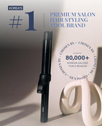 GLAMPALM Professional Curling Iron 1.6" - Long Barrel Ceramic Hair Curler for Women, Korea's No.1 Salon Hot Tool, 5 Temps & 30s Heat-up, 3D Swivel Cord & Dual Voltage, Black (GP628) (1.6")
