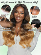 KLAIYI Ombre Highlight Blonde Loose Wave Pre Everything Glueless 13x4 Lace Front Wigs Human Hair Drawstring Balayage Brown Pre Cut Pre Plucked Bleached Ready to Wear and Go Wig with Dark Roots 24Inch