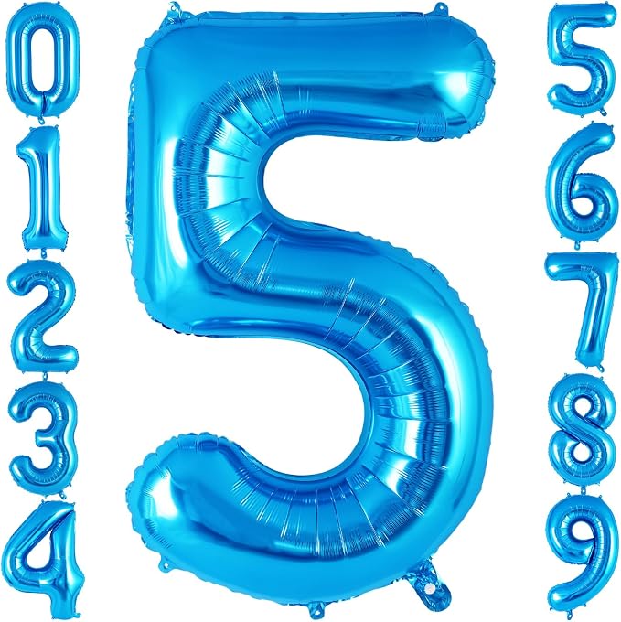 Blue Number 5 Balloon 40 Inch, Big Large Foil Helium Number Balloons, Jumbo by AIQINHU