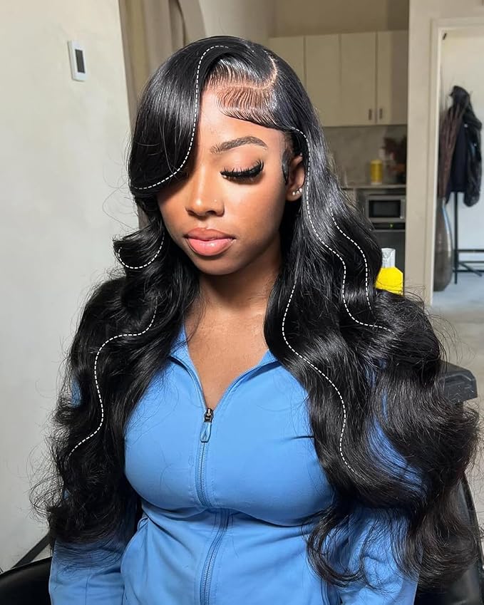 13x6 Body Wave Lace Front Wigs Human Hair Pre Plucked 180 Density HD Transparent Lace Frontal Wigs Human Hair for Women Glueless Wigs No Synthetic Blend Triple Lifespan 3X 24Inch