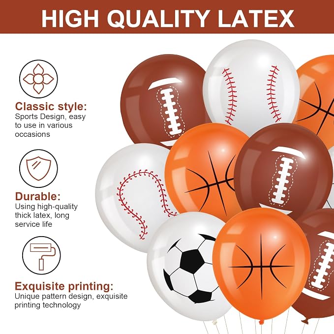Censen 45 Pieces Sports Balloons 12 Inch Sports Latex Balloons Include Football - Image 3