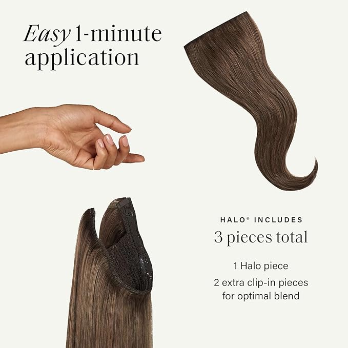 Luxy 100% Remy Human Hair – Halo Clip-In Hair Extensions –Natural Looking Volume & Length - One-Piece - Easy 5-Min Application 150 grams 12" Medium Natural Brown