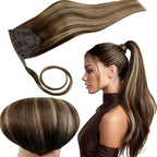 RUNATURE Ponytail Extension Human Hair, Balayage Human Hair Ponytail, Real Hair Ponytail Extension with Magic Paste, Easy to Install, 14 Inch 70g #4/27/4 Medium Brown to Honey Blonde Highlights