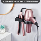 Hair Dryer Holder Blow Dryer Holder Wall Mounted, Adhesive Hair Straightener Holder, Hair Tool Organizer for Curling Iron Holder, Metal Hairdryer Holder Storage Organizer for Bathroom Vanity,Black