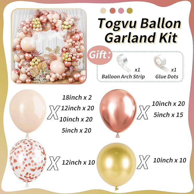 Blush Rose Gold Balloon Garland Arch Kit, 119 Pieces Peach Pink Gold Pastel - Image 3