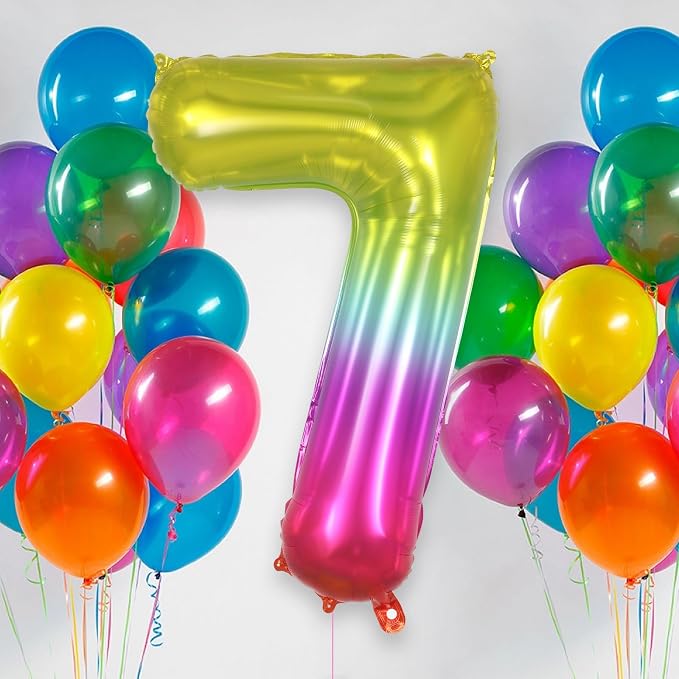 Rainbow Number 7 Balloon 40 Inch, Big Large Foil Number Balloons, Gradient - Image 2