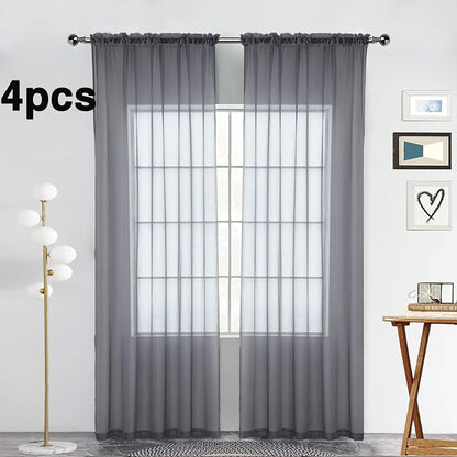 SpaceDresser Grey Sheer Curtains 4 Panels Rod Pocket Semi-Sheer Curtain 54 - Image 2