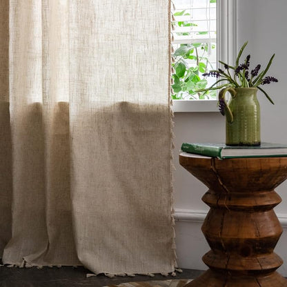 Sutuo Home Boho Curtains Natural Linen Look Textured Burlap - Image 7