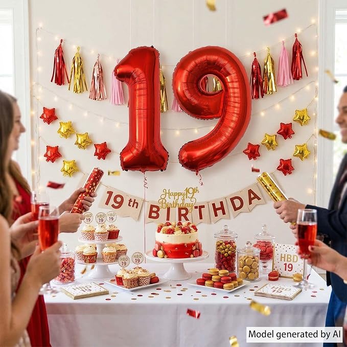 Red Number 19 Balloon 40 Inch, Foil Numeral - Image 6