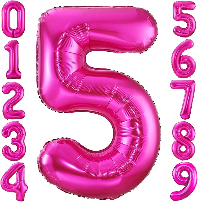 Hot Pink 5 Balloon, 40 Inch Number 5 Balloon, 5 Birthday Balloon Decorations by BBPOOL