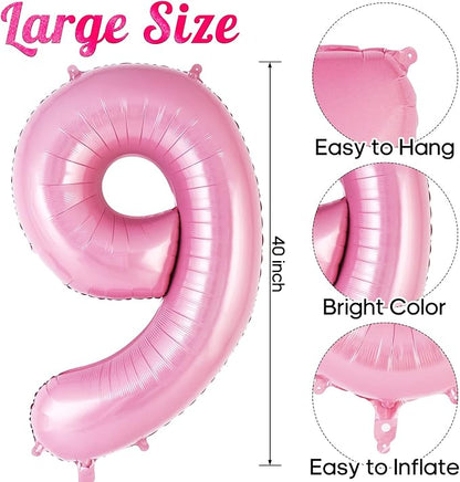 Pink Number 9 Balloon 40 Inch, Big Large Foil Helium Number Balloons, Jumbo - Image 3