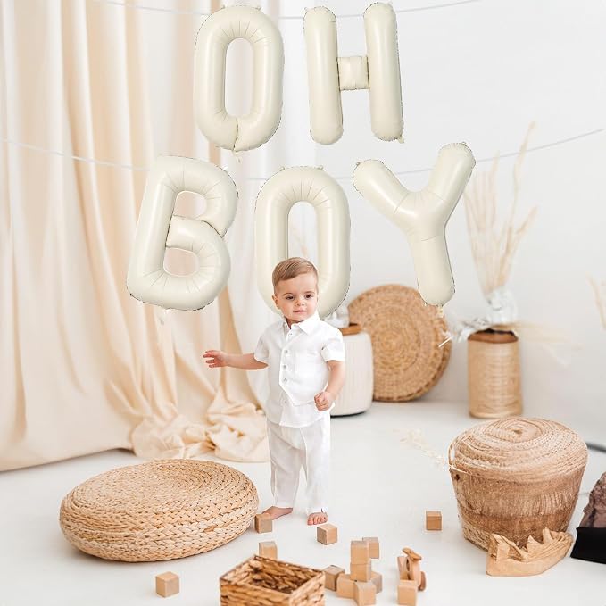 Large Beige Oh Boy Balloons, 40 Inch Cream White Sand OH BOY Balloon Letters - Image 7