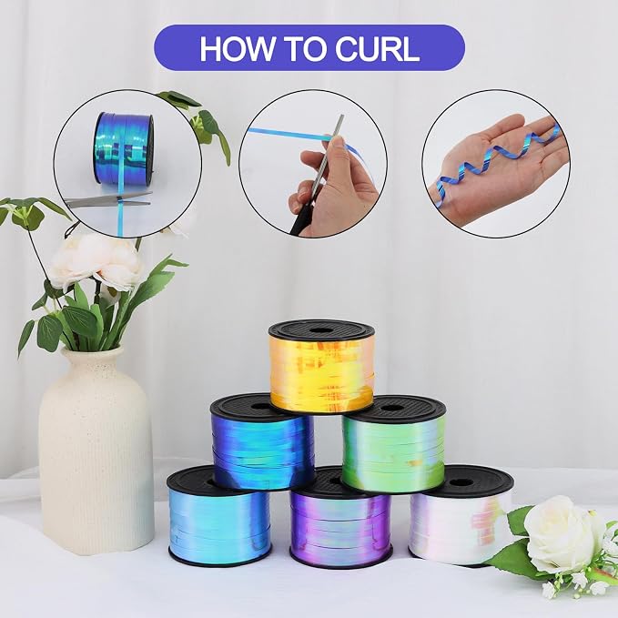 TONIFUL 6 Colors Iridescent Rainbow Curling Ribbon Balloon String - Image 3