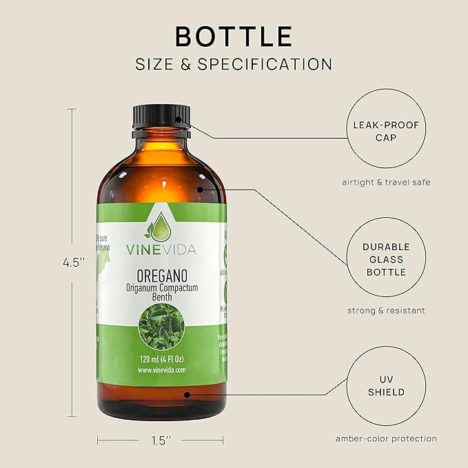 VINEVIDA Oregano Essential Oil 4 oz - Undiluted Oregano Oil - DIY Candle Scents for Candlemaking - Bulk Essential Oil for Soap Making Safe for Skin